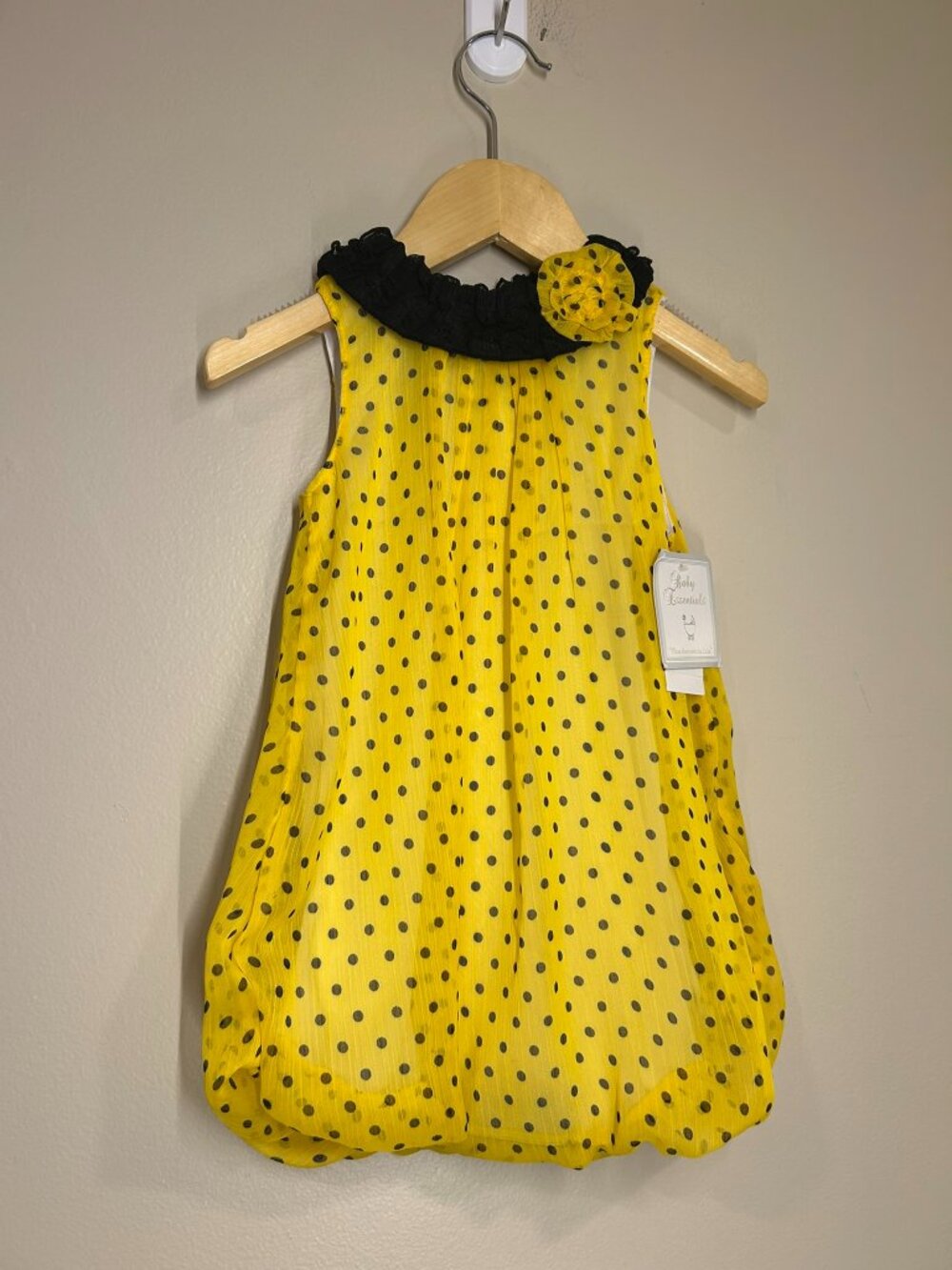 24M Baby Girl Baby Essentials yellow with black polka dot Bubble romper